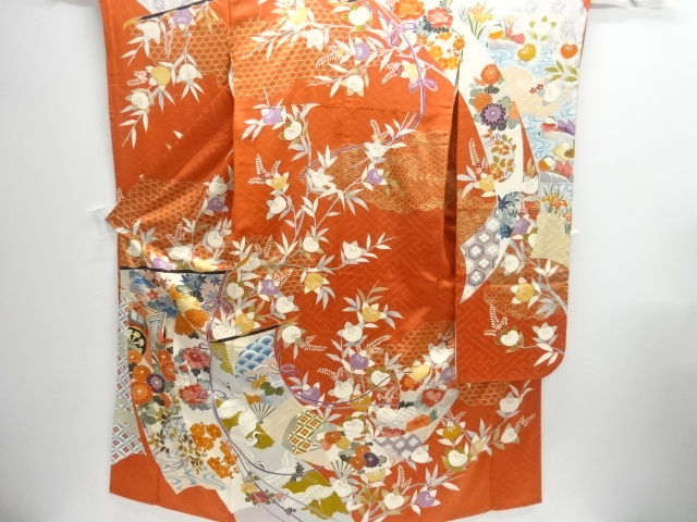 JAPANESE KIMONO / ANTIQUE FURISODE / SILK / EMBROIDERY / KICHO PATTERN & CARRIAGE